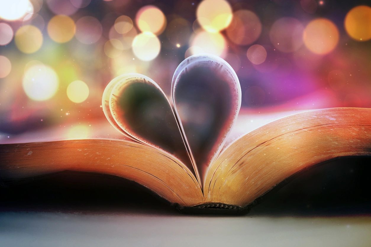 Book pages heart bokeh
